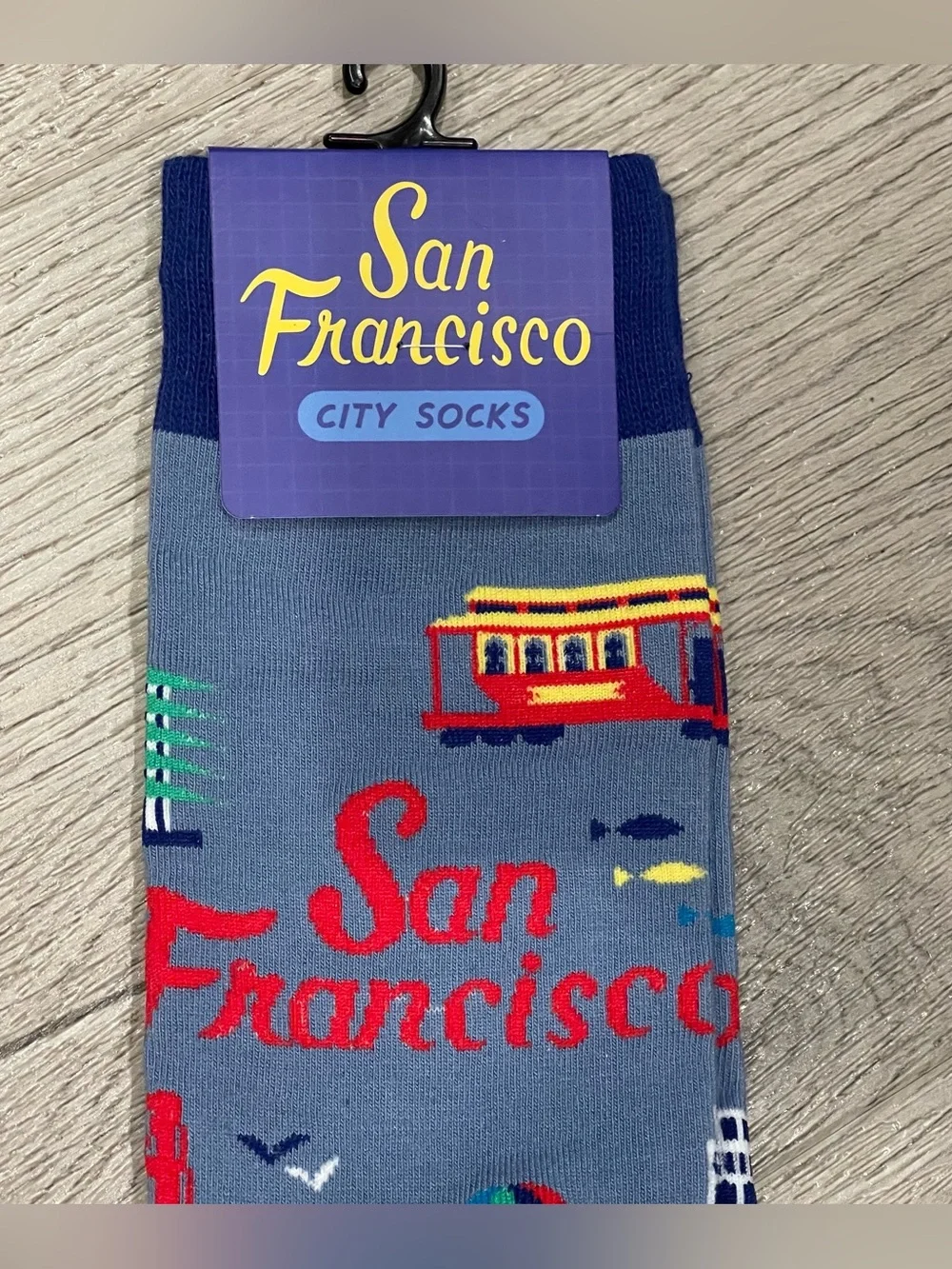 San Francisco city Socks golden gate bridge cable car blue unisex size 9-11 NWT